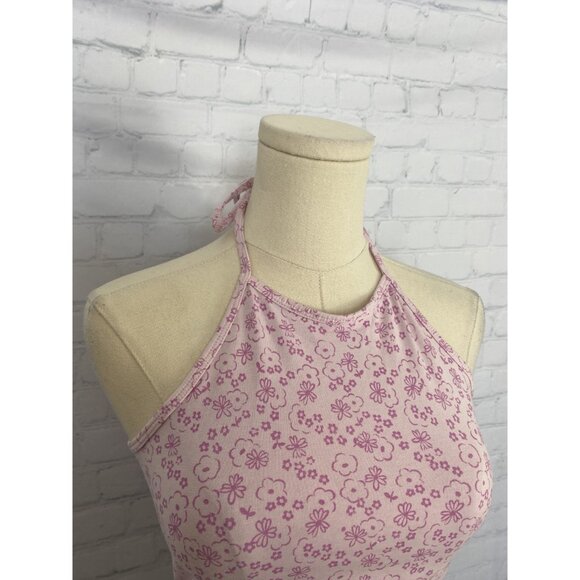BP Medium Pink Floral Print Halter Crop Top - Picture 3 of 6
